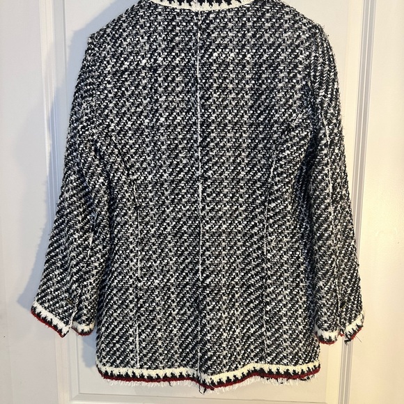 Zara Bloggers Favorite Black & White/Red Tweed Textured Lady 3 Button Blazer, S - Picture 12 of 14